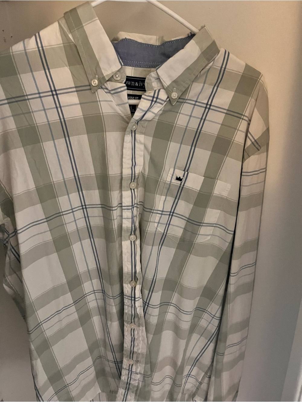 crown & ivy Light Blue & Cream Plaid Button-Down Shirt